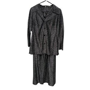 Vintage Black Silver Glittery Two-Piece Long Sleeve Top Palazzo Pants Set